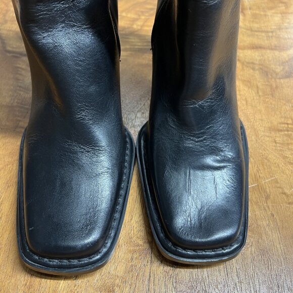 SOLD Bakers Women’s 9 Square Toe Chunky Block Black Leather Mid Calf Boots - Picture 9 of 13